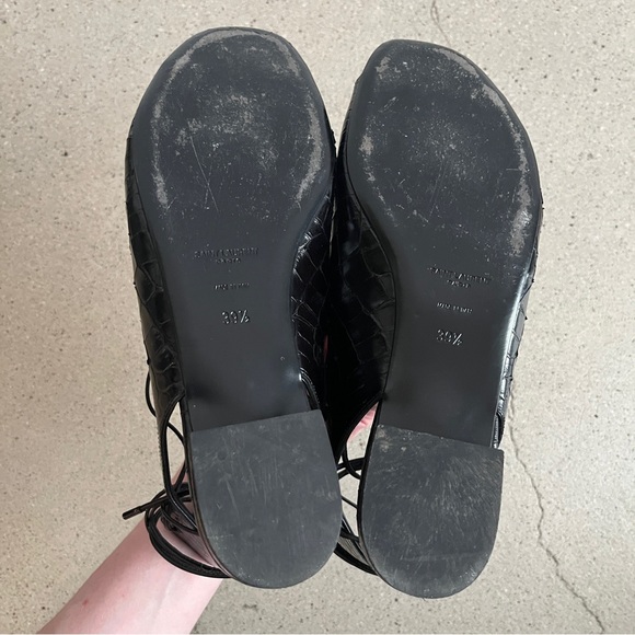 Saint Laurent Croc Embossed Lace Up Flat Sandal in Black - Picture 8 of 9